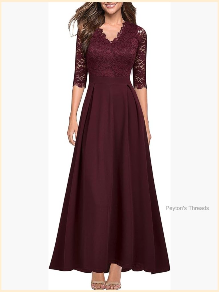 V Neck Lace Maxi Dress Formal Wedding Guest Party